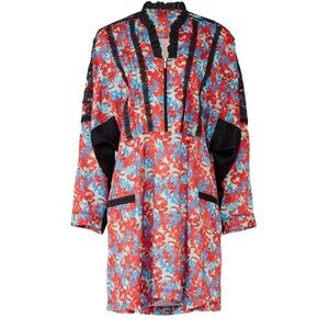 Koche Lace Trim Floral Dress Red Zip Crepe V-Neck Pockets 38 US 6 fits to a 10.